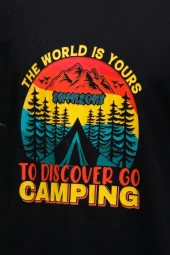 Erkek Bisiklet Yaka Standart Fit Discovery Göğüs Baskılı Siyah T-Shirt thumbnail 3