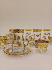 Exclusive Gold Çay Lüks Seti 18 Parça Papara Kulplu Ve Mırra - 1