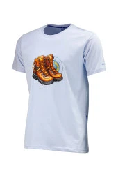 Erkek Bisiklet Yaka Standart Fit Bot Göğüs Baskılı Mavi T-Shirt - 1