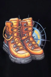 Erkek Bisiklet Yaka Standart Fit Bot Göğüs Baskılı Siyah T-Shirt - 2