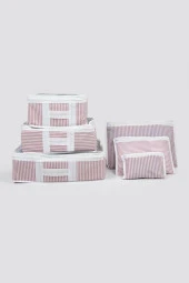6 Parça Valiz Organizer Seti - Pembe Beyaz Çizgili thumbnail 1