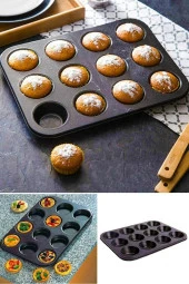12 Bölmeli Metal Yapışmaz Muffin Kek Kalıbı - 1