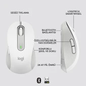 Logitech Signature M650 Küçük ve Orta Boy Sağ El Için Sessiz Kablosuz Mouse - Beyaz - 6