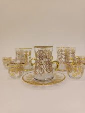 Gold Exclusive Lüks Çay Seti 18 Parça Bag Kulplu Ve Mırra - 5