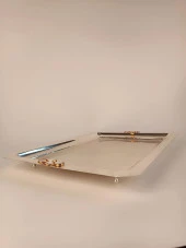 Çay Tepsisi Beyaz Doğal Taş Düğme Model - 2