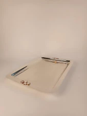 Çay Tepsisi Beyaz Doğal Taş Düğme Model - 7