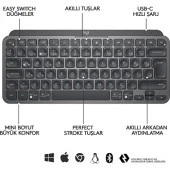 Logitech MX Keys Mini Minimalist Kablosuz Bluetooth Aydınlatmalı Türkçe Q Klavye - Siyah thumbnail 5