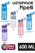 Uzspace FiftyFifty Pipetli(ısırılamaz) 600 ml Silikon Gövde Tritan Su Matarası - 7