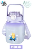 Vagonlife Tritan 1100 Ml Çocuk Askılı-Pipetli/Pipetsiz Kullanım Su Matarası-Çıkartma Hediyeli - 5