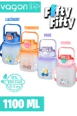 Vagonlife Tritan 1100 Ml Çocuk Askılı-Pipetli/Pipetsiz Kullanım Su Matarası-Çıkartma Hediyeli - 1