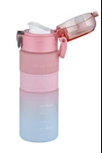Vagonlife Çift Renk 600ml  Kaydırmaz Silikon Gövde Rahat İçim-Pipetsiz- Motivasyon Su Matarası - 3