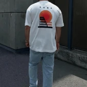 POISHOP Erkek Oversize Roma Baskılı Krem Tişört - 1