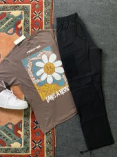 POISHOPS Oversize Sırt Baskılı Kahve Tişört - 1