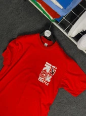 POISHOPS Erkek Kırmızı Baskılı Oversize Tişört - 1