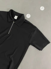 POISHOPS Erkek Tırtıklı Desen Fermuarlı Tişört - 7