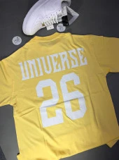 POISHOPS Erkek Oversize Universe Sırt Baskılı Sarı Tişört - 4
