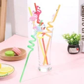 5 Parça Renkli Pipet Seti - Emojili Spiral Kokteyl- Çocuk Pipeti Temizleme Fırçalı - 5