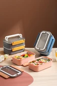 Vagonlife Bento Lunch Box Ofis-Okul İçin Yeni Nesil Sefer Tası Çift Kat 4 bölme Paslanmaz Çelik F494 - 1
