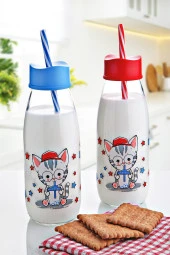 Hayvan Figürlü Pipetli Su Ve Süt Şişesi Cam 500 ML - 1