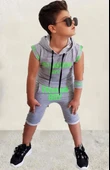 Erkek Çocuk Fashıon Boy Yazı Baskılı Kapişonlu Kolsuz Sweatshirt Gri Şortlu Takım thumbnail 4