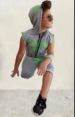 Erkek Çocuk Fashıon Boy Yazı Baskılı Kapişonlu Kolsuz Sweatshirt Gri Şortlu Takım - 5