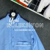 POISHOPS Buz Mavi Uzun Kol Cep Detaylı Gömlek - 1