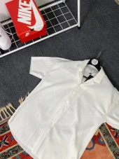 POISHOP Erkek Tırtıklı Desen Kısa Kol Beyaz Gömlek - 2