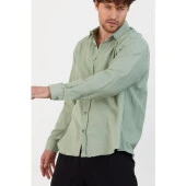 POISHOPS Oversize Erkek Keten Gömlek Su Yeşili / Haki Yeşil - 1
