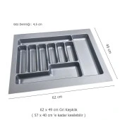 2 Adet Çekmece İçi Kaşıklık 62 x 49 cm Gri Mutfak Çekmece Düzenleyici - 2