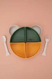 Tabldot Mama Tabağı Çıkarılabilir Kaseli -Tepsili 4 Bölmeli Çatal Kaşıklı Ayıcık Beslenme Kabı - 1