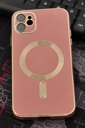 iPhone 12 Uyumlu MagSafe Özellikli Lens Korumalı Lazerli Renkli Kılıf Pudra Pembe thumbnail 1