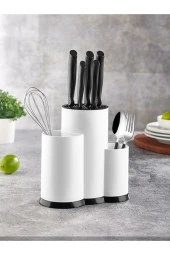 3 Bölmeli Kaşıklık - Şef Bıçaklık Standı Beyaz - 1