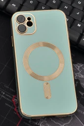 iPhone 12 Uyumlu MagSafe Özellikli Lens Korumalı Lazerli Renkli Kılıf Mint Yeşili - 1