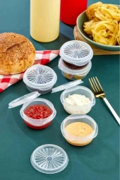 6 lı Yelpaze Kapaklı Şeffaf Mini Sosluk- Ketçap Mayonez Kabı- Kahve Yanı Şeker Lokumluk - 5