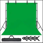 Rabsev 2x3m Yeşil Fon Perde + Fon Standı Seti 4 Mandal Green Screen Background - 1