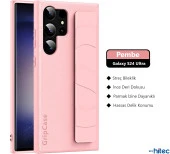 ScHitec Samsung Galaxy S24 Ultra Uyumlu Premium Case Parmak Askılı Telefon Kılıfı Pembe - 5