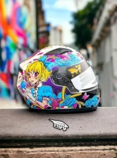 Sway 815K Full Face Şeffaf Vizör Kız Çocuk Motosiklet Kaskı M Beden Gloss Girl thumbnail 1