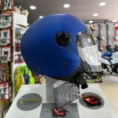 Sway 715 Şeffaf Vizörlü Yarım Motosiklet Scooter Kaskı M Beden Solid Metalic Blue - 2