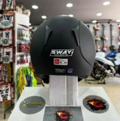 Sway 715 Şeffaf Vizörlü Yarım Motosiklet Scooter Kaskı XXL Beden Solid Mat Siyah thumbnail 3
