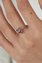 Gümüş Renk Zirkon Taşlı Çilek Figür Kadın Yüzük - TJ-BYK2484 thumbnail 1