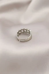 Gümüş Renk Metal Zincir Model Taşlı Kadın Yüzük - TJ-BYK2200 thumbnail 2