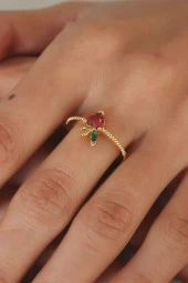 Gold Renk Taşlı Çilek Figür Kadın Yüzük - TJ-BYK2483 thumbnail 2