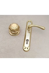 Kumru Titanyum Saten Aynalı Yale Çelik Kapı Kolu + Kapı Babası Sağ Basar Tek Yön thumbnail 1