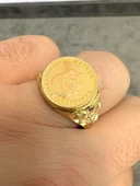 Üç Güllü Model 22 Ayar Ata Çeyrekli Altın Erkek Yüzük - 5