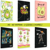 Çınar Uninote A5 40 Yaprak Karton Kapak Dikişli Defter 2 Çizgili 2 Kareli - 1
