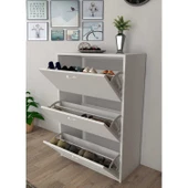 Modilayn TRIPLEX Kapıönü 3 Katlı Düşer Kapak Beyaz Ayakkabılık, Ayakkabı Dolabı, Beyaz - 4
