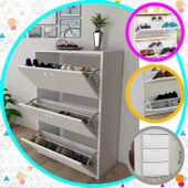 Modilayn TRIPLEX Kapıönü 3 Katlı Düşer Kapak Beyaz Ayakkabılık, Ayakkabı Dolabı, Beyaz - 1