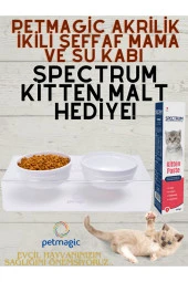 PetMagic Akrilik Beyaz Seramik Kaseli Kedi Mama Su Kabı-Spectrum Yavru Kedi Malt Hediyeli! - 1