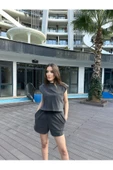 PAMUK KOLSUZ TAŞLANMIŞ ŞORT TAKIM - 1