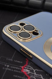 iPhone 12 Pro Uyumlu MagSafe Özellikli Lens Korumalı Renkli Kılıf Mavi thumbnail 4